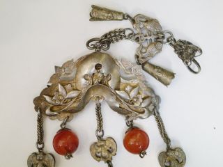 Antique Chinese Qing Dynasty Silver & Carnelian Waist Fragrancer Pendant