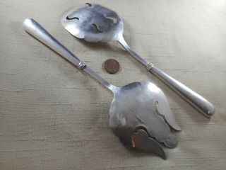 FRED HARVEY era Navajo silver spoon & fork salad set with Indian chief designs 2
