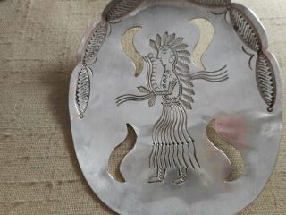 FRED HARVEY era Navajo silver spoon & fork salad set with Indian chief designs 3