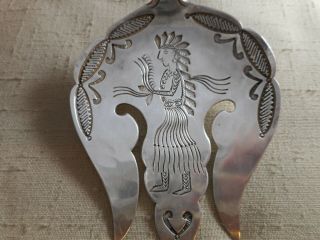 FRED HARVEY era Navajo silver spoon & fork salad set with Indian chief designs 4