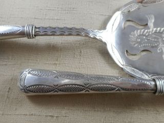 FRED HARVEY era Navajo silver spoon & fork salad set with Indian chief designs 6