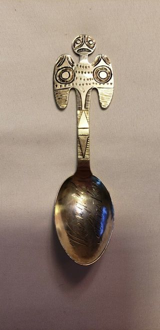 Antique Native American Alaska Inuit Eskimo Totem Pole Silver Souvenir Spoon