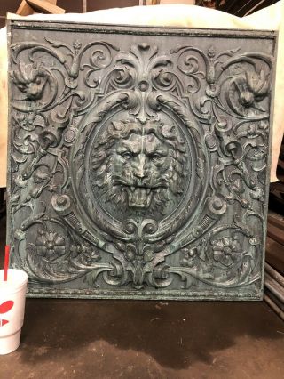 Lg Antique Lion Head Fireplace Cover Or Water Fountain 34 1/2x 33 1/2