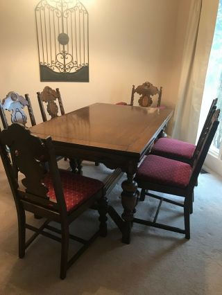 Early 20th Century Jacobean - Style Dining Room Set,  Table (6) Chairs & Buffet