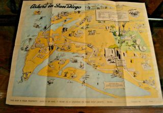 Rare Antique Ashore In San Diego Ca World War 2 Uso Map For Soilders In The Navy