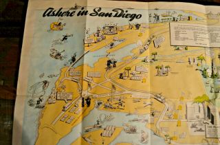 RARE ANTIQUE ASHORE IN SAN DIEGO CA WORLD WAR 2 USO MAP FOR SOILDERS IN THE NAVY 2