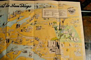 RARE ANTIQUE ASHORE IN SAN DIEGO CA WORLD WAR 2 USO MAP FOR SOILDERS IN THE NAVY 3