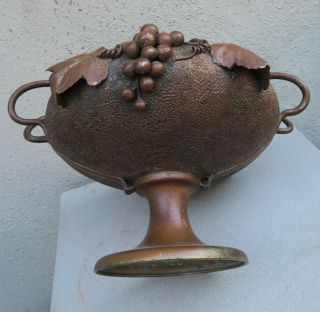 Antique Bronze Tray Grape cluster vine Compote Art Nouveau Planter brass Vintage 3