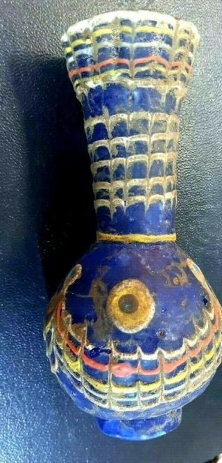 Antique Eastern Core - Formed Islamic Blue Glass Perfume Vase Bottle Protect Eye