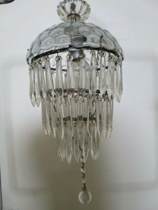 Gorgeous Old Vintage Small Chandelier 3 Tiers Dripping Crystals All Around