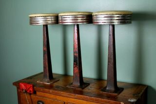 Vintage Cast Iron Soda Fountain Stools Swivel Seats Industrial Man Cave Bar 3 2