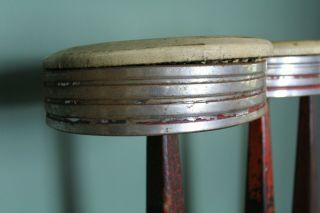 Vintage Cast Iron Soda Fountain Stools Swivel Seats Industrial Man Cave Bar 3 4