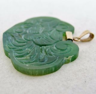 Vintage 18K Chinese Carved Green Serpentine Lock Pendant with Dragon & Phoenix 10