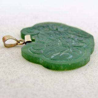 Vintage 18K Chinese Carved Green Serpentine Lock Pendant with Dragon & Phoenix 8