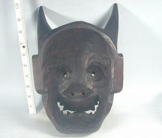 HANNYA MASK 78 Japanese Antique Wood Wooden Horned Evil Demon Devil Noh Kabuki 11