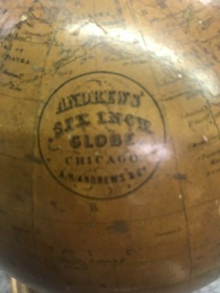 Antique 1880’s A.  H.  Andrews 6” Globe With Stand 3