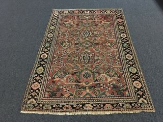 Antique Hand Knotted Mahal - Hamadann - Persian Geometric Rug Carpet 4’2”x6’4”
