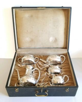 Exceptional 19c Tiffany &co Sterling Silver Coffee/tea Set Service Case