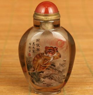 Unique Chinese Natural Crystal Handcarved Naughty Monkey Statue Snuff Bottle