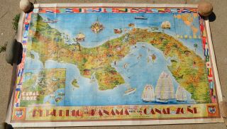 Antique 1941 Pictorial Map Of Panama & Canal Zone Clark Teegarden Rare