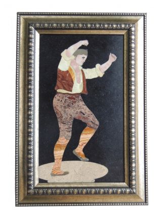 Dancing Colorful Man Inlay On Marble Pietra Dura Plaque Micro Mosaic Decorative
