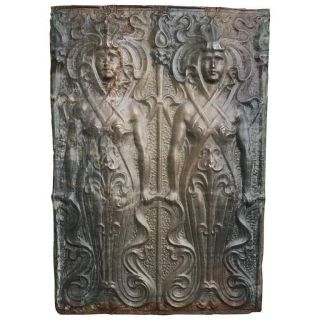 Art Nouveau Zinc Panel Of Two Female Figures - Large 26 By 24 Inches