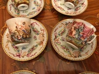 Antique 19th.  RARE 8 cup 8 saucer Italian Capodimonte Porcelain Coffee Tea Set 4