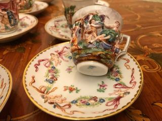 Antique 19th.  RARE 8 cup 8 saucer Italian Capodimonte Porcelain Coffee Tea Set 5