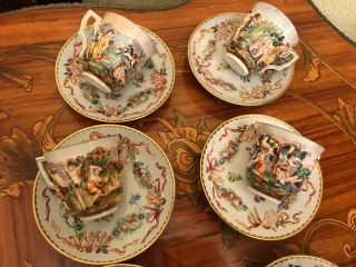 Antique 19th.  RARE 8 cup 8 saucer Italian Capodimonte Porcelain Coffee Tea Set 6