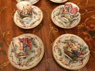 Antique 19th.  RARE 8 cup 8 saucer Italian Capodimonte Porcelain Coffee Tea Set 7