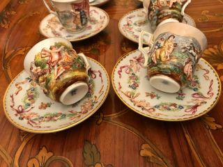 Antique 19th.  RARE 8 cup 8 saucer Italian Capodimonte Porcelain Coffee Tea Set 8