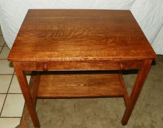 Quartersawn Oak Writing Desk By Cadillac With Lap Top Writing / Ink Well (dr45)