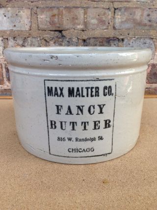 Antique Max Malter Co.  Chicago Large Stoneware Butter Crock