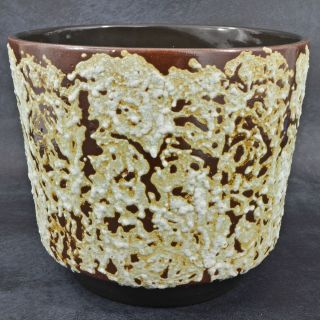 1960s Mid Century Modern Lava Pottery Planter Gold White Foamy Green Brown Pot