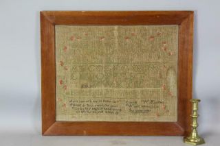 A Rare Plymouth County Ma 19th C Needlework Sampler " Louisa W.  Holmes 1847 "
