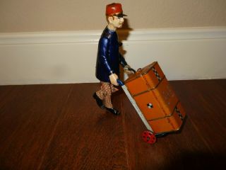 RARE Lehmann Adam The Porter antique tin wind - up with trunk. 3