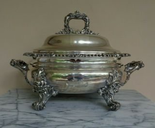 Antique Large Old Sheffield Plate Silverplate Silver Plate Soup Tureen Stag Mark