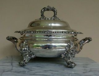 Antique Large Old Sheffield Plate Silverplate Silver Plate Soup Tureen Stag Mark 4