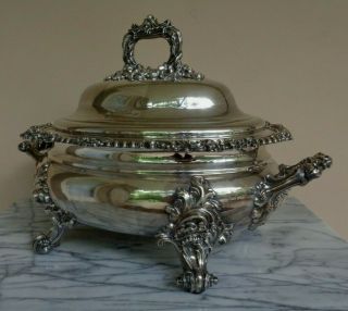 Antique Large Old Sheffield Plate Silverplate Silver Plate Soup Tureen Stag Mark 5