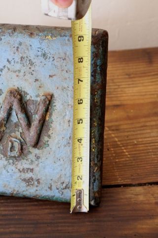 VTG Cast Iron Well Drain Cover Steampunk Industrial Design Blue Letter W Old 12