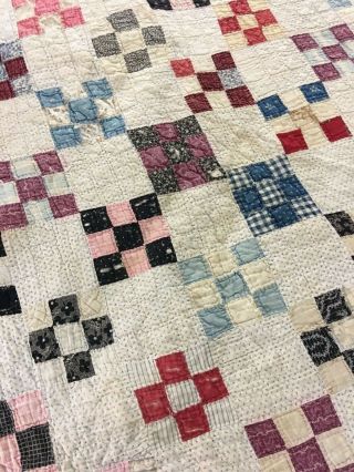 ANTIQUE VINTAGE HANDMADE NINE PATCH ON POINT QUILT CIRCA LATE 1880s 10
