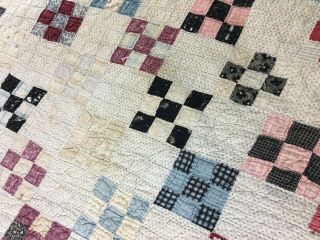 ANTIQUE VINTAGE HANDMADE NINE PATCH ON POINT QUILT CIRCA LATE 1880s 11