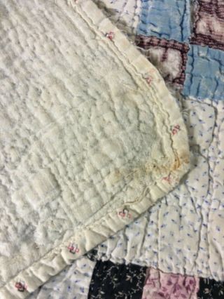 ANTIQUE VINTAGE HANDMADE NINE PATCH ON POINT QUILT CIRCA LATE 1880s 12