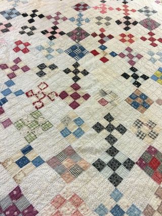 Antique Vintage Handmade Nine Patch On Point Quilt Circa Late 1880s