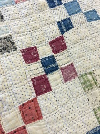 ANTIQUE VINTAGE HANDMADE NINE PATCH ON POINT QUILT CIRCA LATE 1880s 2