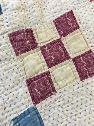 ANTIQUE VINTAGE HANDMADE NINE PATCH ON POINT QUILT CIRCA LATE 1880s 4