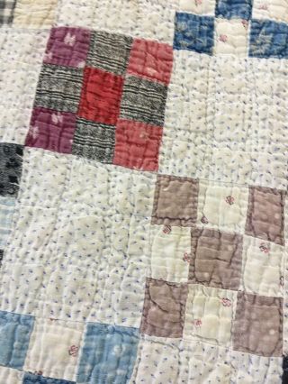 ANTIQUE VINTAGE HANDMADE NINE PATCH ON POINT QUILT CIRCA LATE 1880s 5