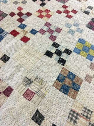 ANTIQUE VINTAGE HANDMADE NINE PATCH ON POINT QUILT CIRCA LATE 1880s 6
