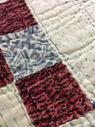 ANTIQUE VINTAGE HANDMADE NINE PATCH ON POINT QUILT CIRCA LATE 1880s 9