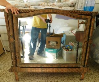 Antique Wicker Dresser with Tilt Mirror By McHughwillow 8